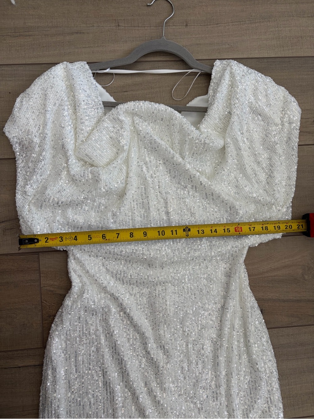 Zara White All Sequin Draped Neck Fitted Mini Dress Bridal Cocktail NWT Large - Picture 12 of 12